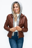 Faux Layered Double-Zipper Jacket with Fuzzy Hood