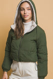 Zip Up Cropped Hooded Sherpa Reversible Jacket