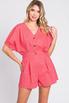 Half Button V-Neck Linen Romper