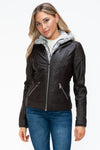 Faux Layered Double-Zipper Jacket with Fuzzy Hood