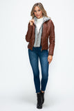 Faux Layered Double-Zipper Jacket with Fuzzy Hood