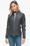 Faux Leather Biker Jacket with Side Zip Pockets