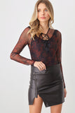 Abstract Mesh Lace-Up Long Sleeve Bodysuit