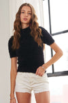 Fuzzy Mock Neck Short Sleeve Sweater