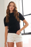 Fuzzy Mock Neck Short Sleeve Sweater