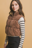 Corduroy Zip Up Puffer Vest with Pockets