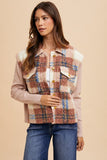 Faux Fur Plaid Button Up Jacket