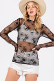 SAGE + FIG Mesh Long Sleeve Sheer Floral Embroidery Top