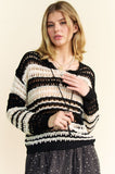 Contrast Striped Crochet Drop Shoulder Knit Cover Up