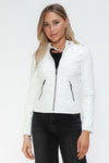 Snobbish Faux Leather Zip Up Drawstring Hooded Jacket