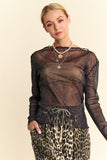 Glitter Mesh Lettuce Hem Long Sleeve Top