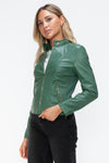 Faux Leather zip-up Drawstring Hooded Jacket