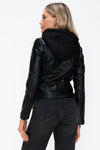 Faux Leather Zip Up Drawstring Hooded Jacket