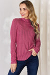 Ribbed Mock Neck Long Sleeve T-Shirt