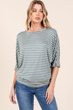 Striped Boat Neck Dolman Sleeve Top