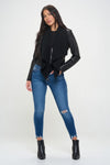 Knit Collared Faux Leather Crop Jacket