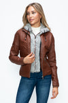 Faux Layered Double-Zipper Jacket with Fuzzy Hood