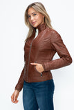 Faux Layered Double-Zipper Jacket with Fuzzy Hood