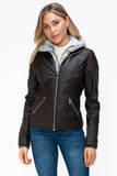 Faux Layered Double-Zipper Jacket with Fuzzy Hood