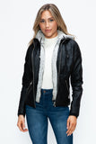 Faux Layered Double-Zipper Jacket with Fuzzy Hood