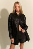 Faux Leather Button Up Jacket with Chest Pockets