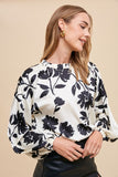 Frill Printed Balloon Sleeve Blouse