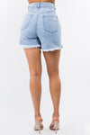 High Waist Distressed Raw Hem Denim Shorts