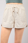 Drawstring Elastic Waist Linen Shorts