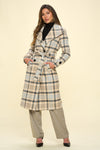 Double-Breasted Plaid Coat with Belt