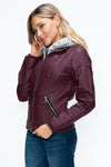 Faux Layered Double-Zipper Jacket with Fuzzy Hood