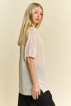 Side Slit Openwork Round Neck Half Sleeve Knit Cover Up