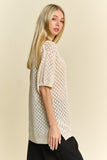 Side Slit Openwork Round Neck Half Sleeve Knit Cover Up