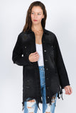 Distressed Frayed Hem Denim Jacket