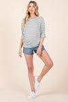 Striped Boat Neck Dolman Sleeve Top