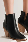 Pointed Metal-Tip Toe Block Heel Ankle Boots