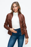 Faux Layered Double-Zipper Jacket with Fuzzy Hood