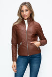 Faux Layered Double-Zipper Jacket with Fuzzy Hood