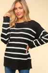 Striped Contrast Side Slit Sweater