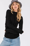 SAGE + FIG Glitter Mock Neck Lettuce Hem Long Sleeve Top