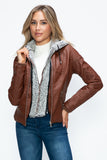 Faux Layered Double-Zipper Jacket with Fuzzy Hood