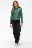 Faux Leather zip-up Drawstring Hooded Jacket