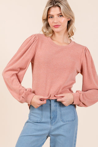 Round Neck Long Sleeve Rib Knit Top