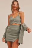 Three Pieces Sweater Set with Crop Cami, Mini Skirt, Cardigan