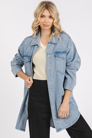 Light Wash Patch Pocket Longline Denim Jacket