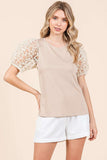 Round Neck Puff Short Sleeve Top