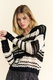 Contrast Striped Crochet Drop Shoulder Knit Cover Up