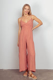 Sleeveless Ruched Wide Leg Jumpsuit