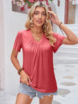 Ruched V-Neck Short Sleeve T-Shirt