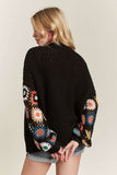 Full Size Contrast Crochet Open Front Long Sleeve Cardigan Plus Size