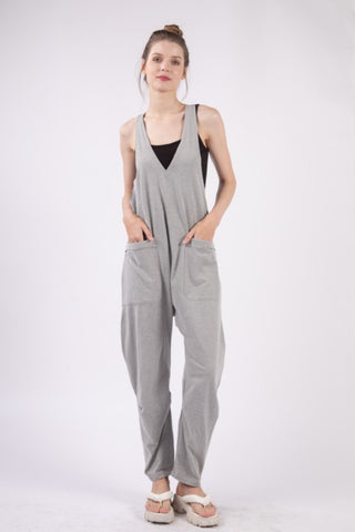 Plunge Sleeveless Jumpsuit with Pockets